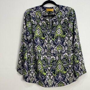 St. John By Marie Gray Silk Blouse Geometric Abstract Women's Medium